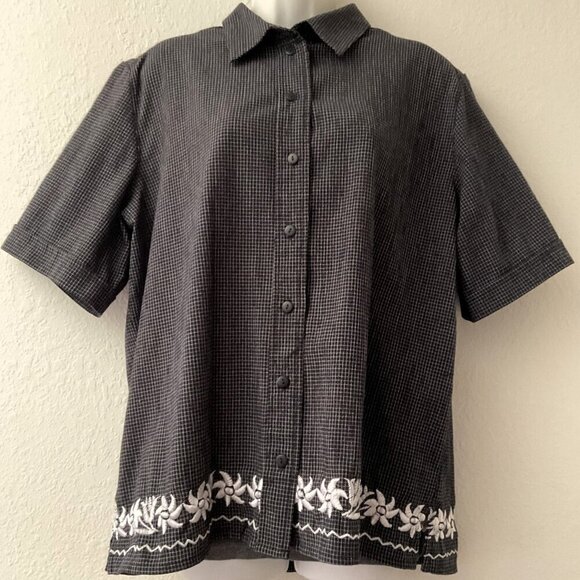 NEW ALLISON DALEY BLACK WHITE CHECKED BUTTON UP SHIRT PLUS - Picture 1 of 11